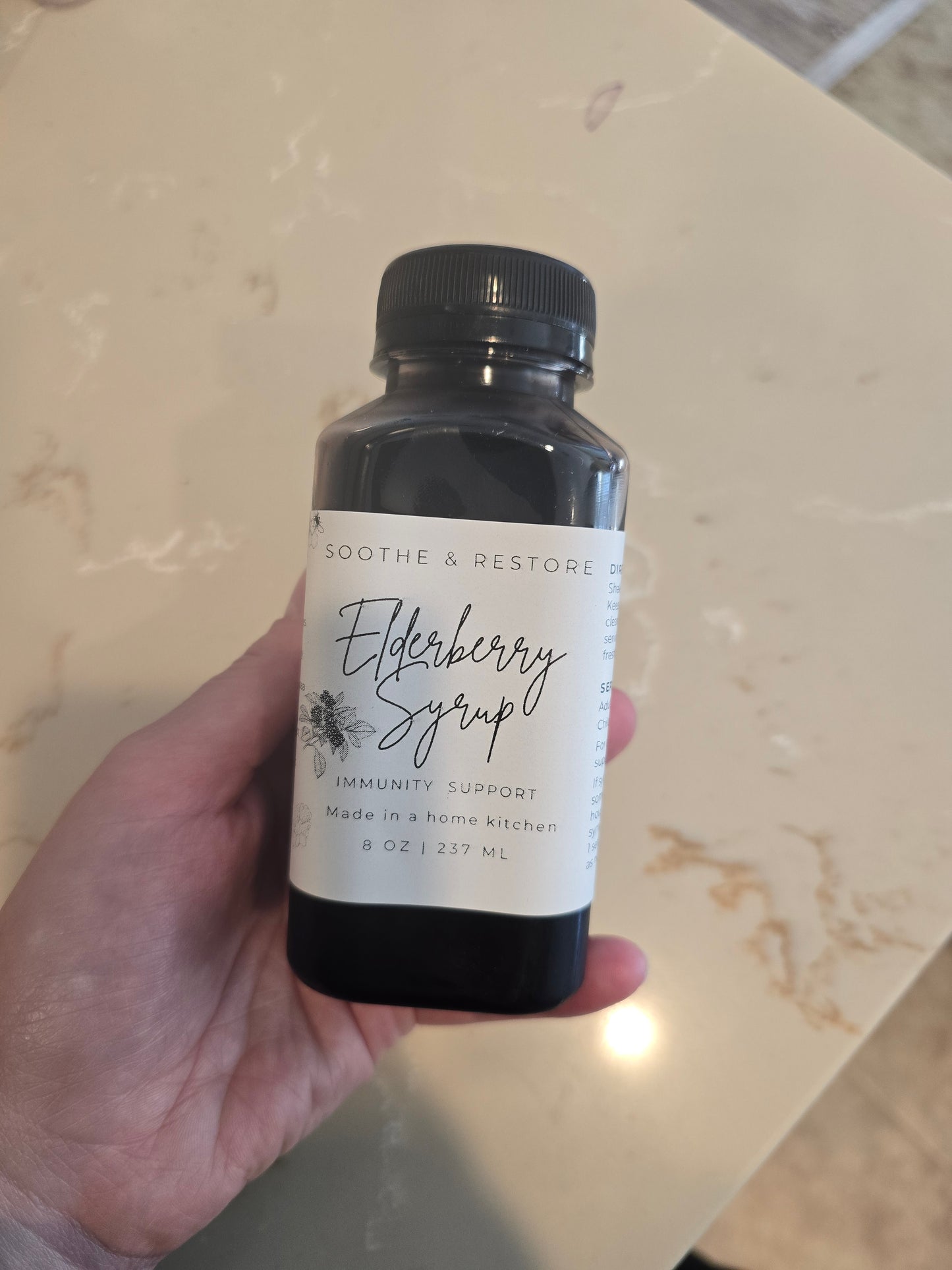 Elderberry Syrup / Clear Plastic 8 oz Bottle with white label